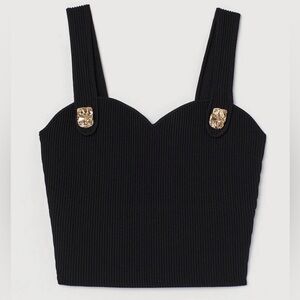 H&M black ribbed tank top with Gold Details